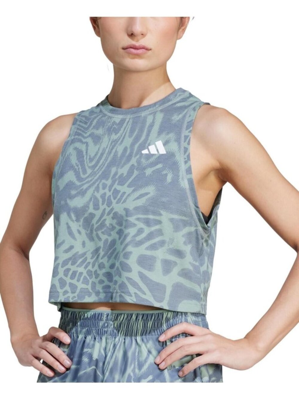 Adidas Womens Printed Climacool Cropped Tank Top, Printed Green - XS - NWT